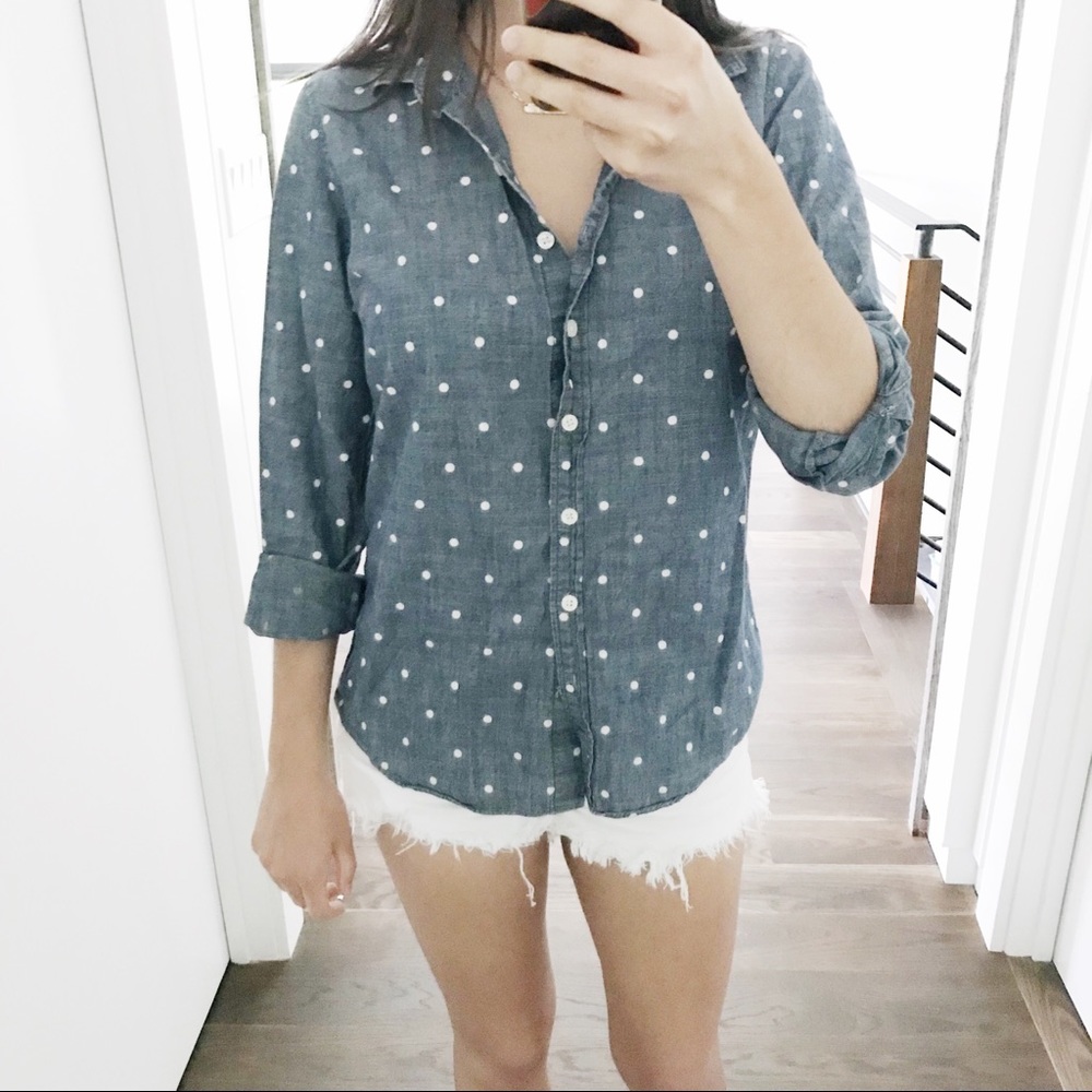 J. Crew Polka Dot Chambray Buttondown